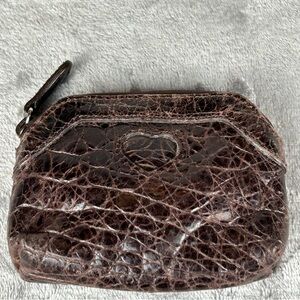 Brighton Brown Croc Embossed Leather Small Coin Purse Heart on‎ Front Zip Top